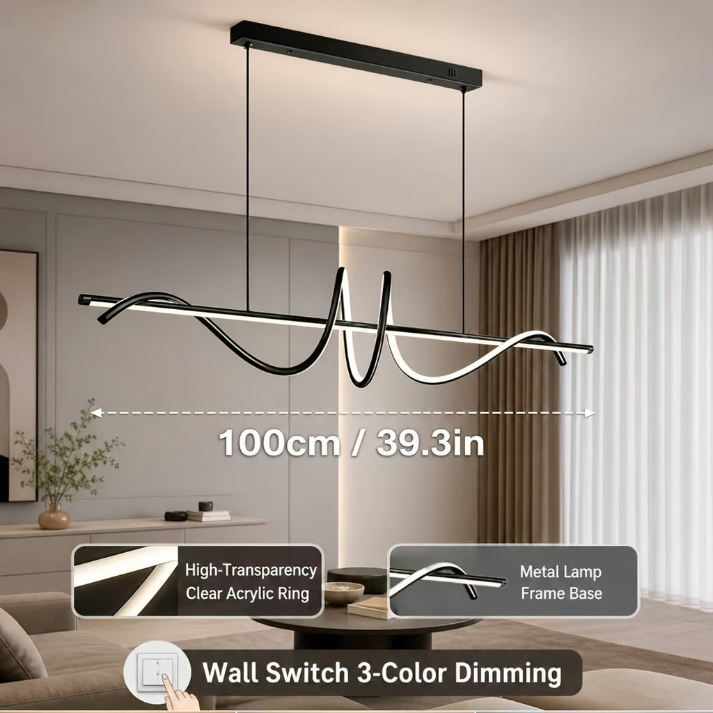 Suspension LED linéaire à vague lumineuse, 100 cm, doré ou noir