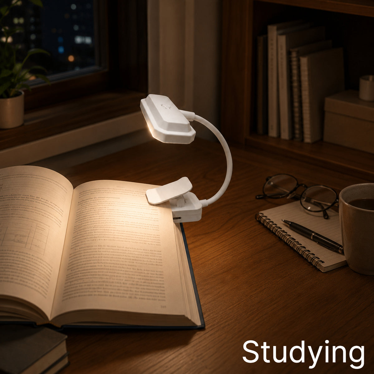 Lampe de lecture à pince blanche, col flexible 14 cm, USB-C