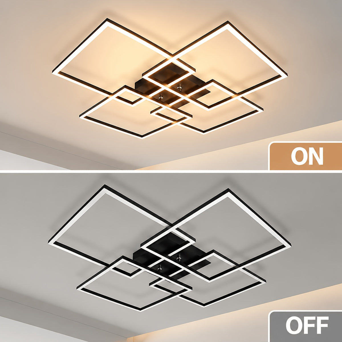 Plafonnier LED à quatre cadres carrés, 72,4 cm, noir, argenté ou blanc