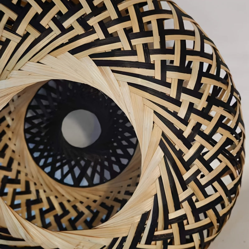 Abat-jour en bambou tressé bicolore noir et naturel, Ø 30 cm