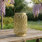 Lanterne solaire ajourée en métal kaki à anse, 29 cm, IP44