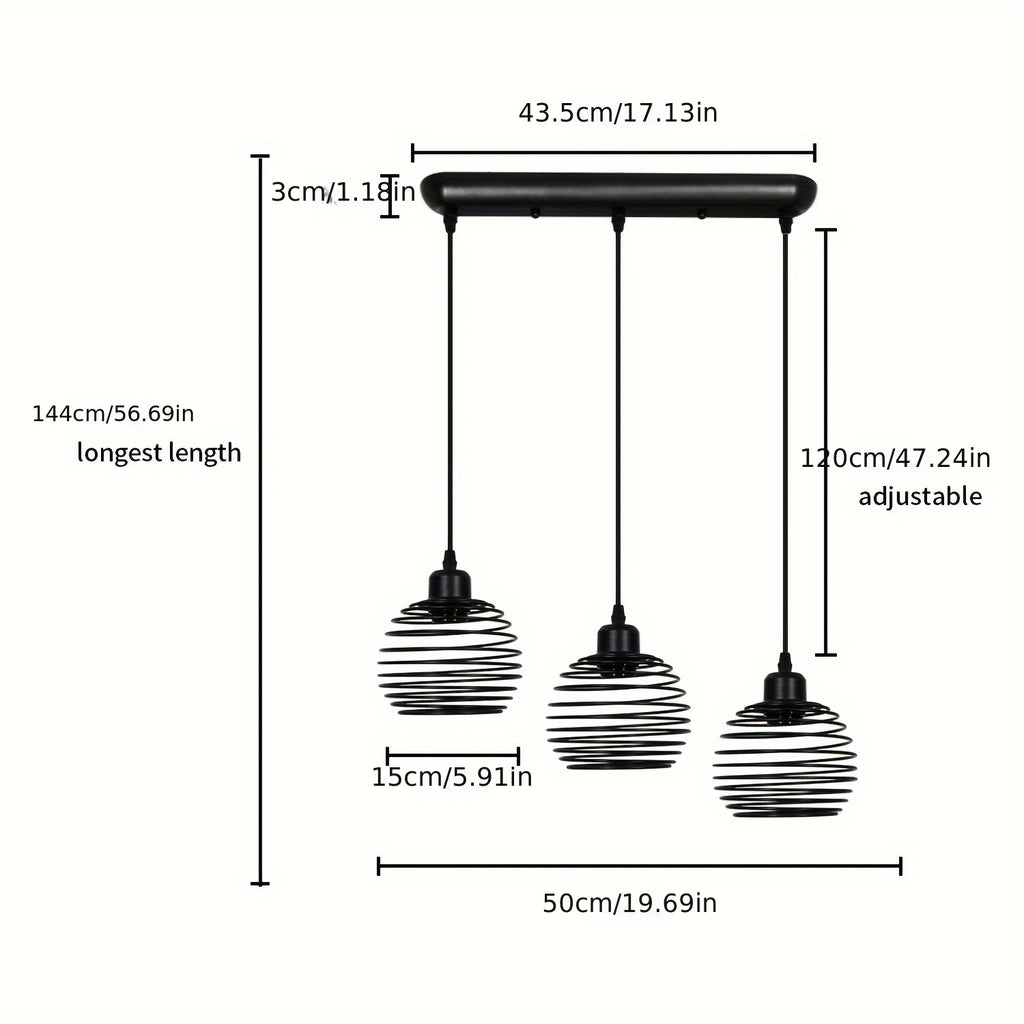 Suspension 3 lumières sur barre en métal noir, douilles E27