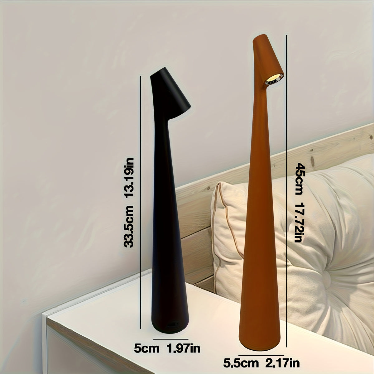 Lampe de table sans fil conique en métal, 45 ou 33,5 cm, 5 coloris