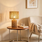 Lampe de chevet en corde tressée naturelle, abat-jour tambour 18 cm