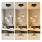 Suspension 3 globes en cristal taillé sur platine noire, câbles 110 cm