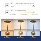 Lampe de table sans fil dorée à tête disque, tactile et rechargeable