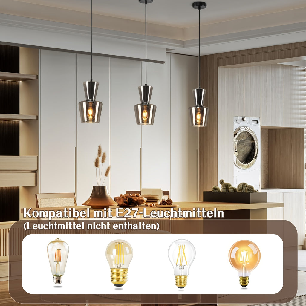 Lot de 2 suspensions en verre fumé et métal noir, Ø 15 cm, E27
