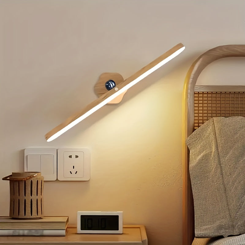 Applique murale LED barre rotative effet bois, tactile et sans fil