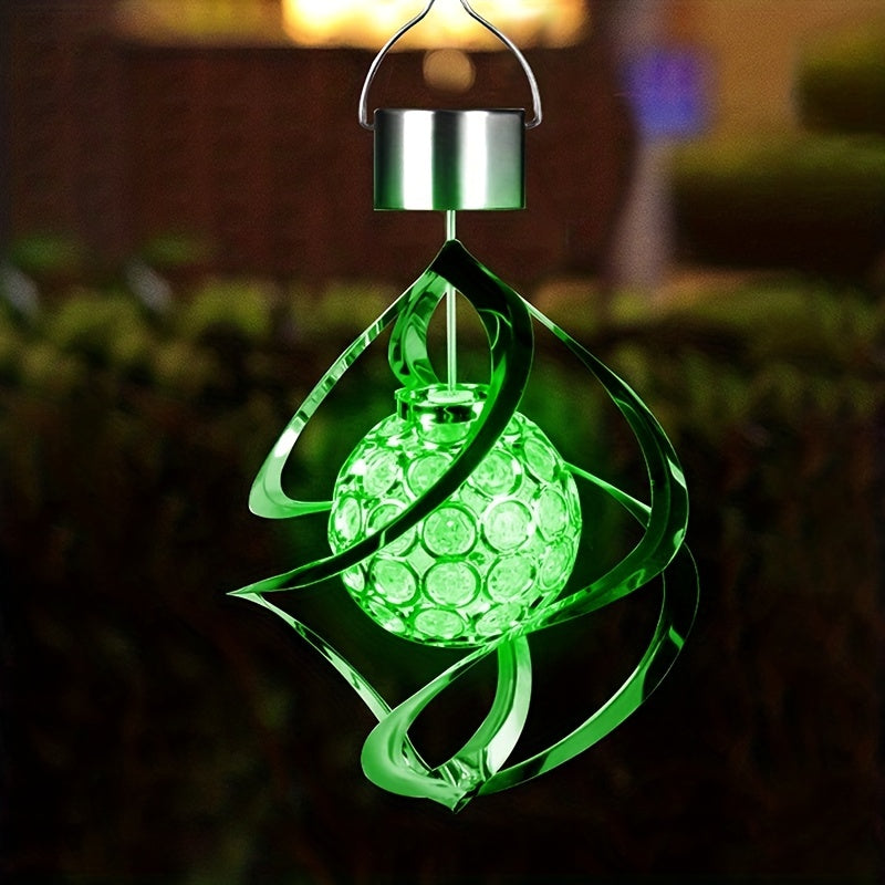Suspension solaire spirale argentée à boule LED multicolore