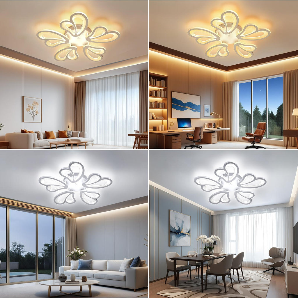Plafonnier LED fleur à pétales en cœur blanc Ø 54 cm, 7000 lumens