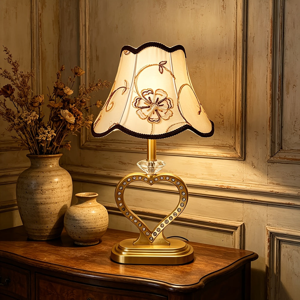 Abat-jour cloche festonné crème à fleurs brodées, Ø 30 cm