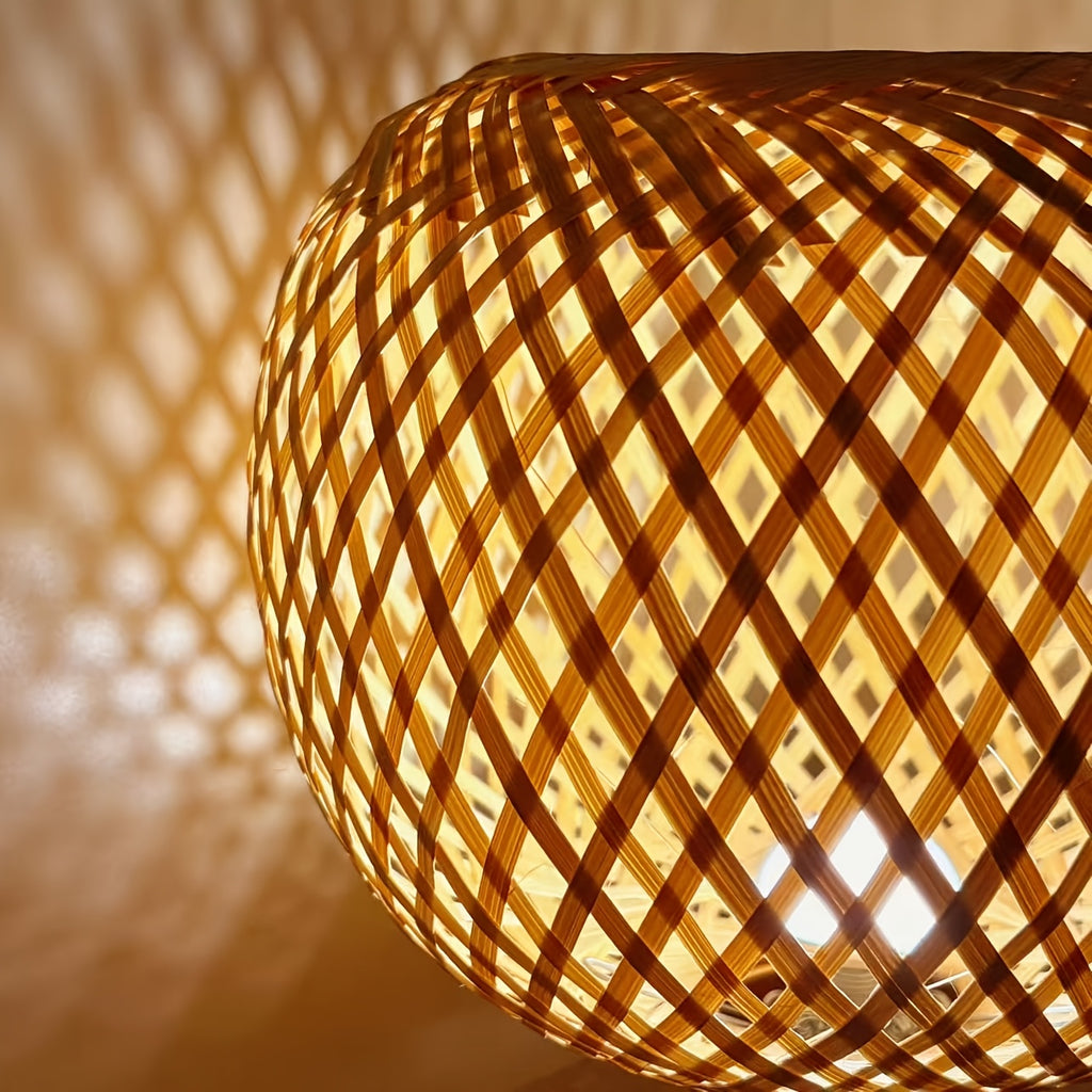 Lampe de chevet boule en bambou tressé croisé, 22 cm, câble USB