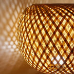 Lampe de chevet boule en bambou tressé croisé, 22 cm, câble USB