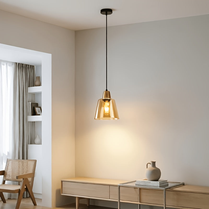 Suspension cloche en verre ambré à col doré pour chambre