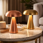 Lampe champignon sans fil en métal brossé, batterie 1800 mAh
