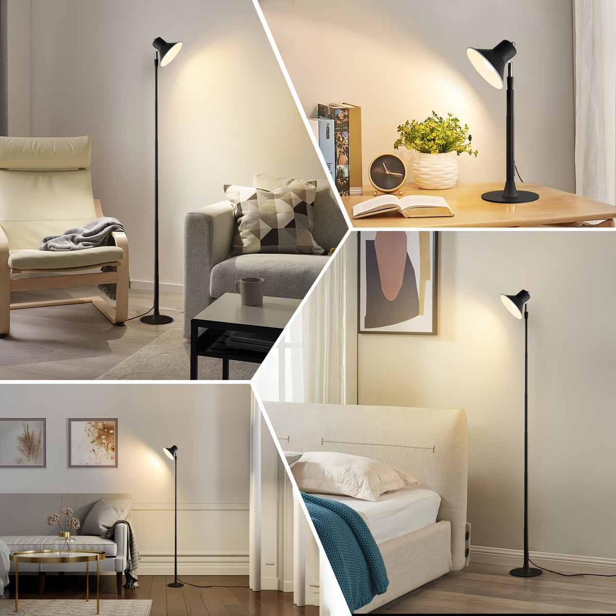 Chambre, séjour et bureau éclairés selon l'usage