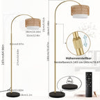 Lampadaire arc à abat-jour en rotin tressé, télécommande, 180 cm