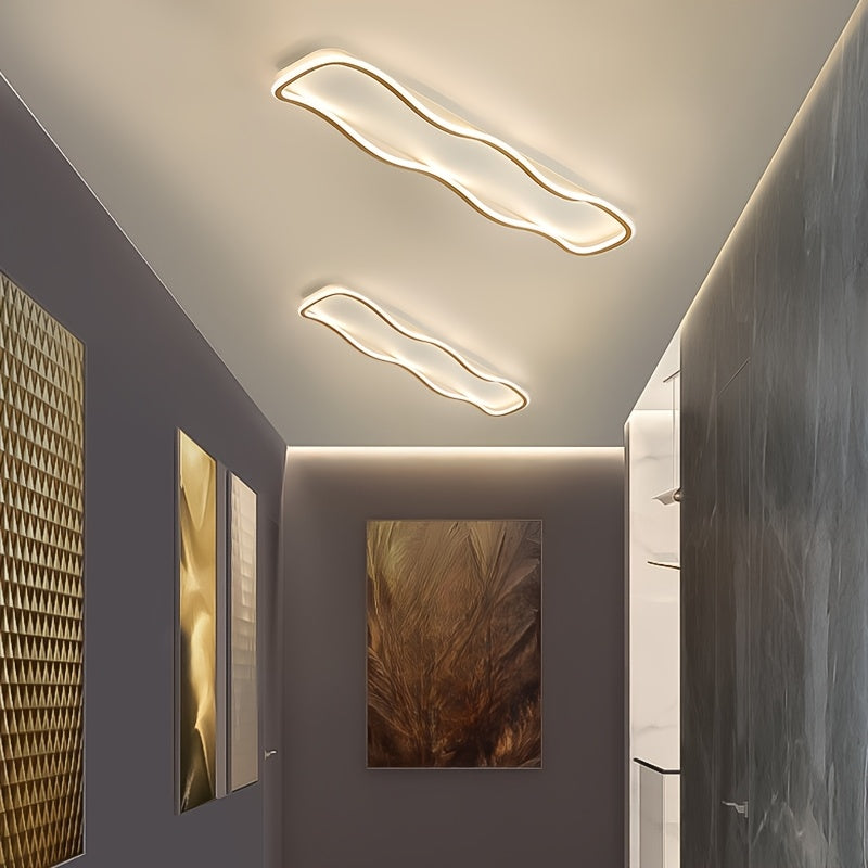 Plafonnier LED long en forme de vague, 60 cm, doré, blanc ou noir