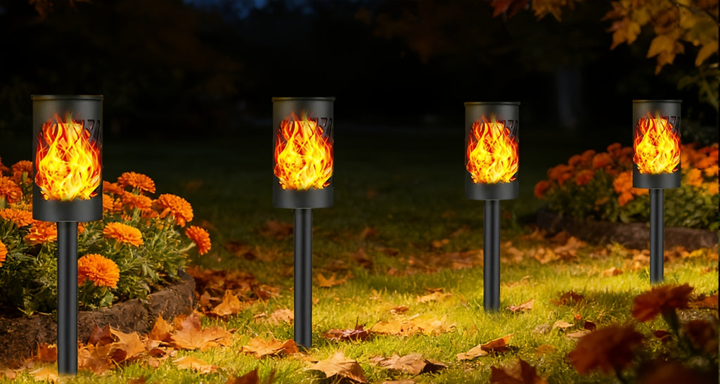 Torche solaire à effet flamme scintillante pour allée, 32 cm
