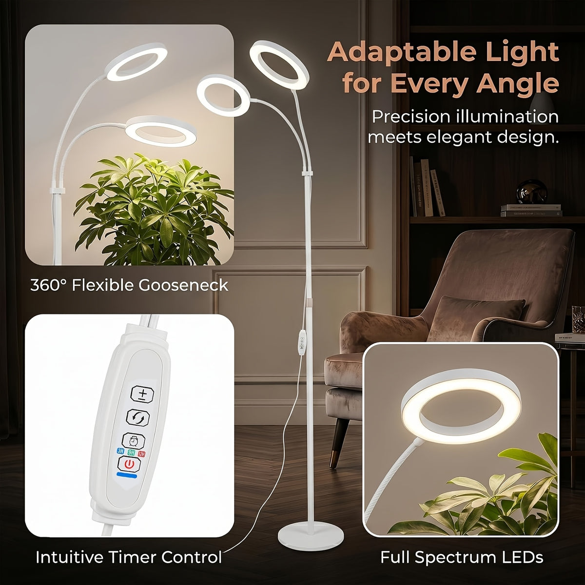 Lampadaire LED de croissance pour plantes à deux têtes, 58 à 173 cm
