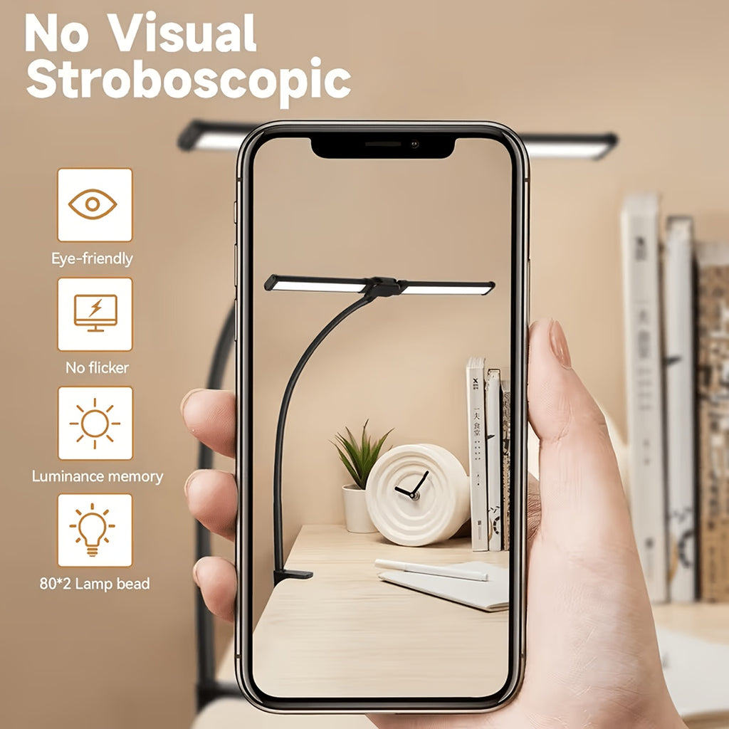 Lampe de bureau à pince à double tête LED de 61 cm, tactile, USB