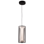 Suspension LED cylindre noir à diffuseur plissé et voile fumé, 29 W