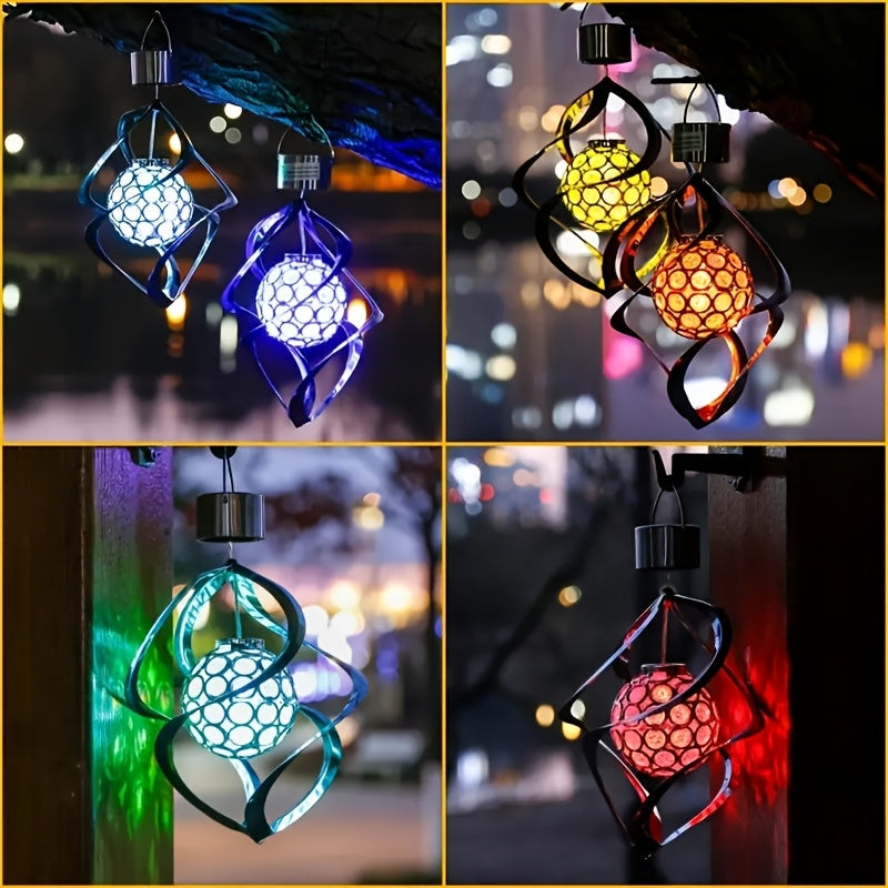 Suspension solaire spirale argentée à boule LED multicolore