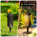 Lampe solaire colonne noire à découpes craquelées, lot de 4 piquets