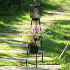 Lampadaire solaire trépied à lanterne grillagée et support de pot