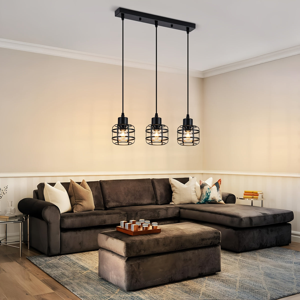 Suspension cages en métal noir E14, 1 lumière ou 3 en grappe