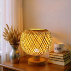 Lampe de chevet boule en bambou tressé croisé, 22 cm, câble USB