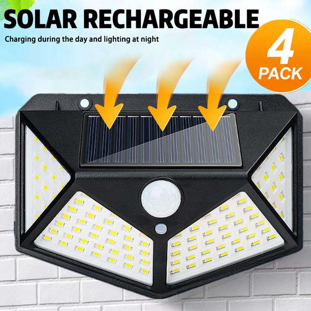 Applique solaire à détecteur 100 LED à pans coupés, lot de 4