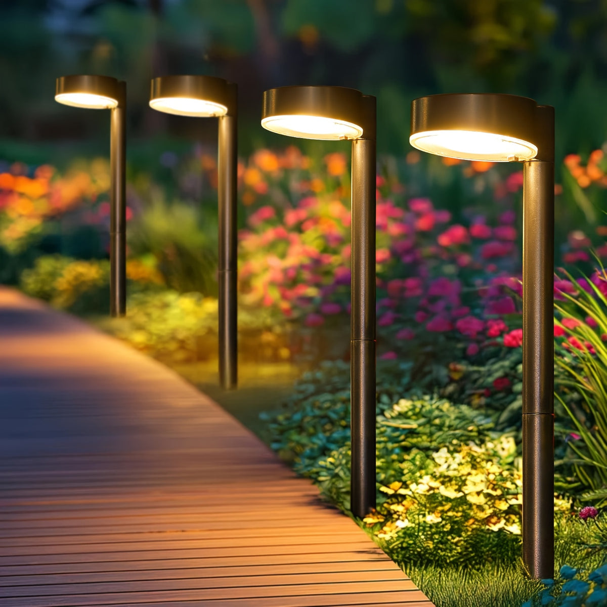 Bornes solaires de jardin à tête ronde, 2 hauteurs, par 8 ou 16