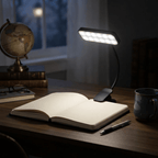Lampe de lecture à pince noire rechargeable, utilisable branchée