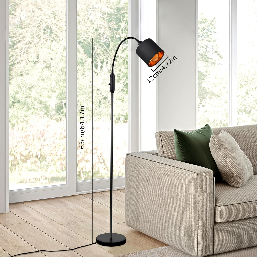 Lampadaire liseuse noir à col flexible, abat-jour à intérieur cuivré