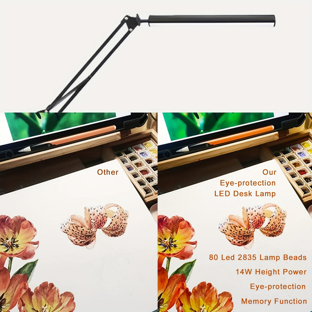 Lampe de bureau LED à pince, bras articulé noir et barre de 33 cm