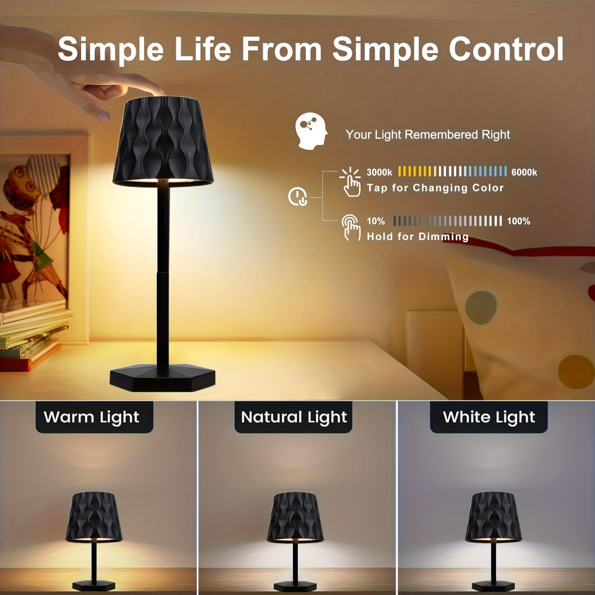 Lot de 2 lampes sans fil à abat-jour ondulé, tactiles, 30,5 cm
