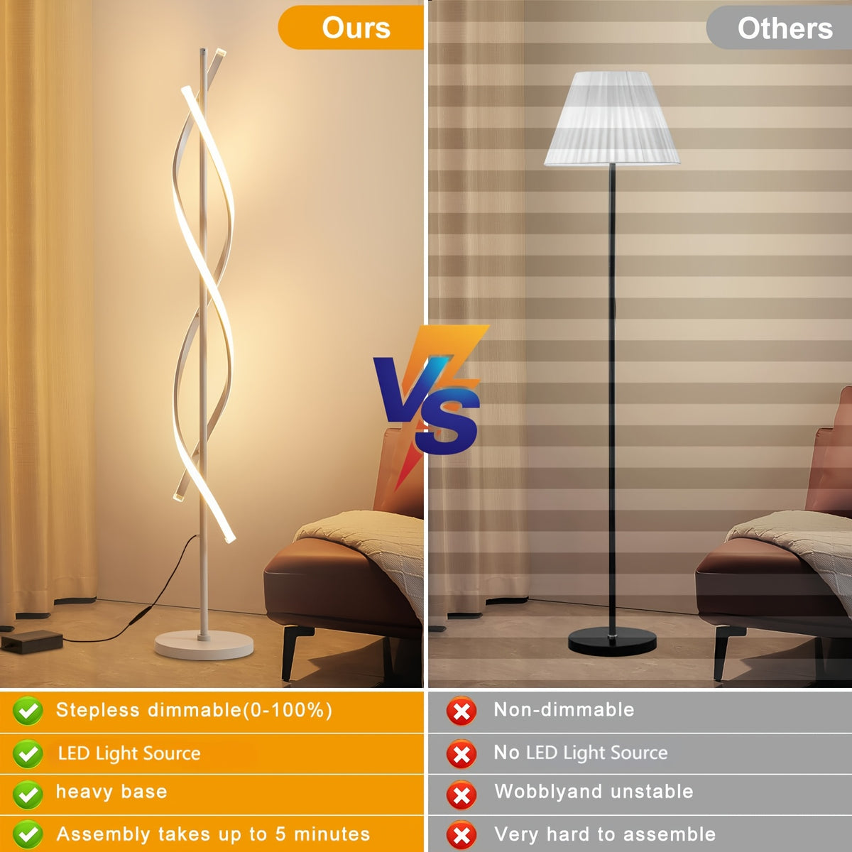 Lampadaire spirale LED double hélice à quatre teintes, 152 cm