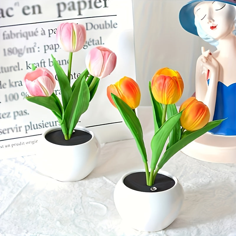 Lampe décorative bouquet de tulipes LED en pot céramique