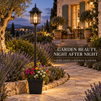 Lampadaire solaire de jardin à lanterne carrée et jardinière