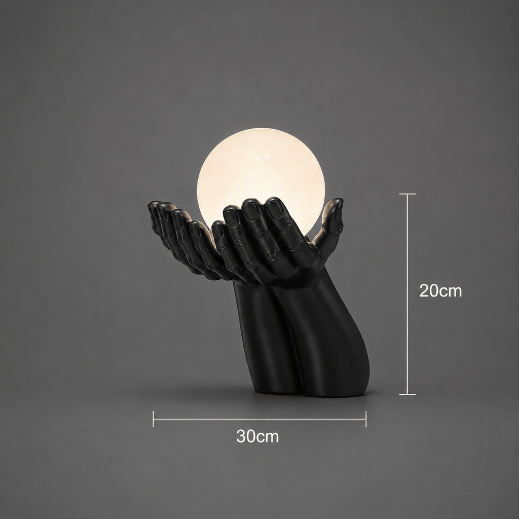 Applique murale deux mains noires tenant un globe, douille G9
