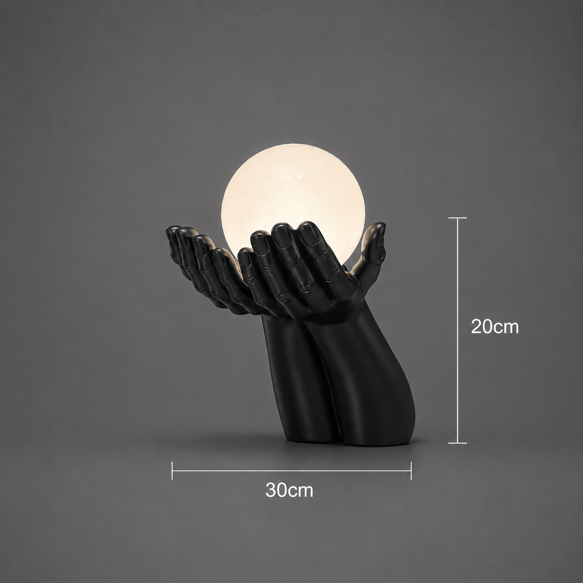 Applique murale deux mains noires tenant un globe, douille G9
