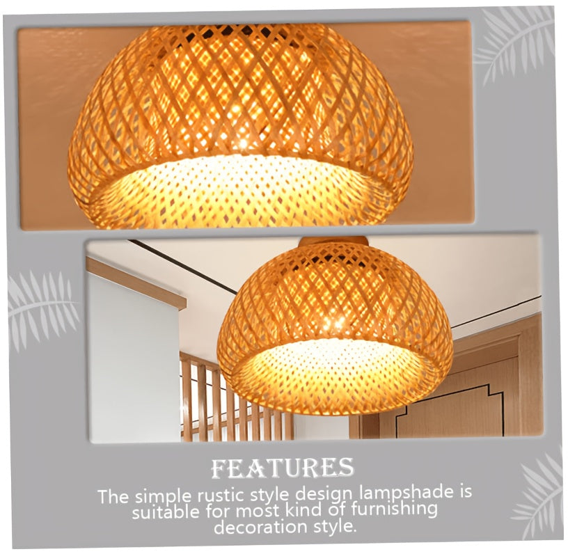 Plafonnier dôme en bambou tressé, Ø 30 cm, culot E27 et platine bois