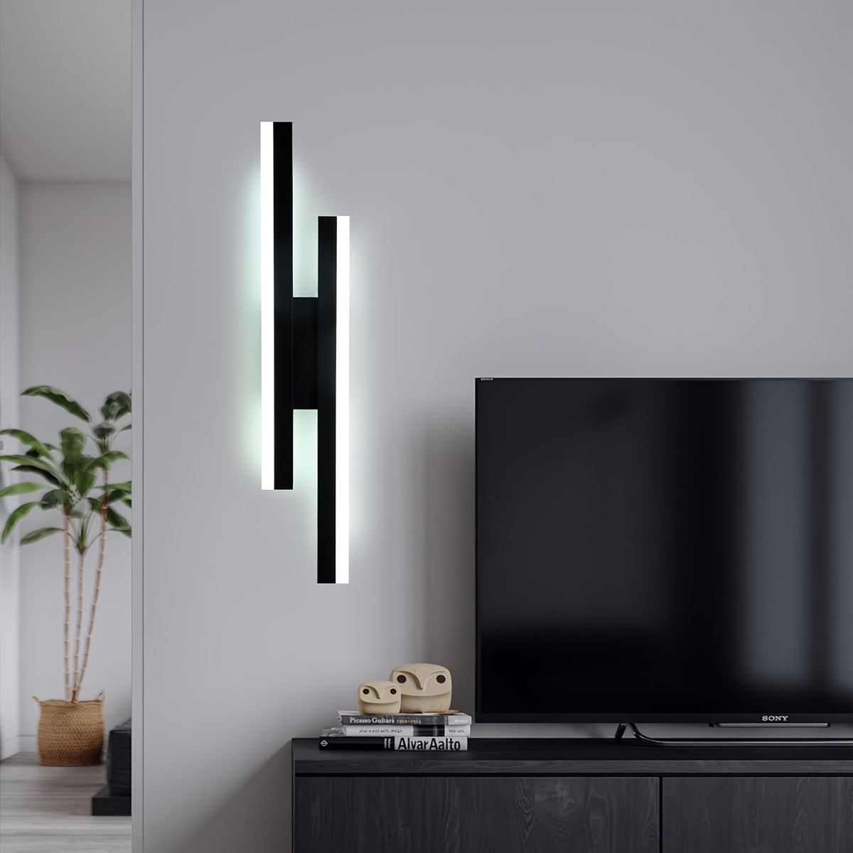 Applique murale LED dorée double barre décalée 40 cm, blanc neutre