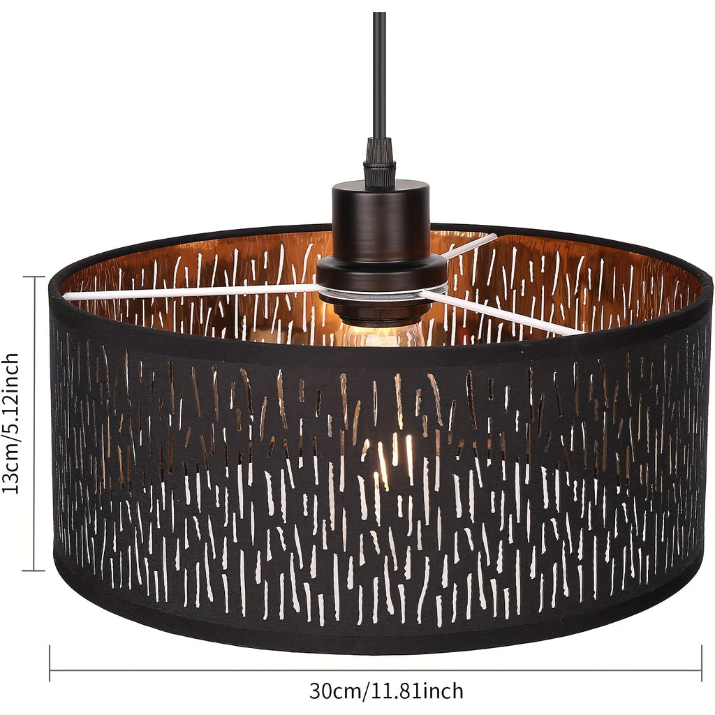 Abat-jour tambour noir ajouré à intérieur doré, Ø 30 x H 13 cm