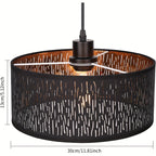 Abat-jour tambour noir ajouré à intérieur doré, Ø 30 x H 13 cm