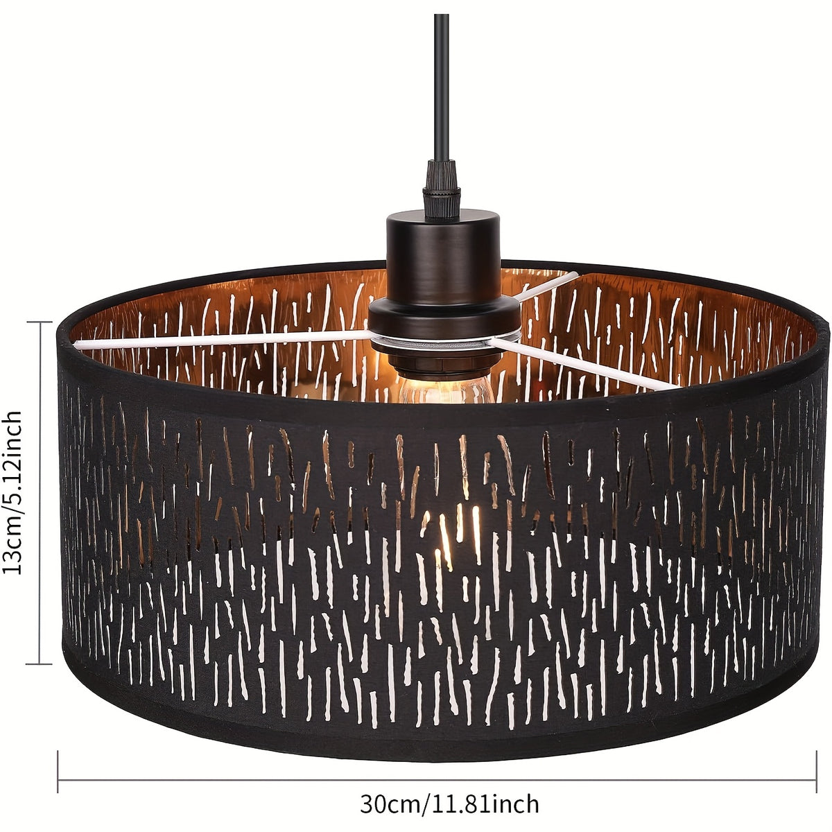 Abat-jour tambour noir ajouré à intérieur doré, Ø 30 x H 13 cm
