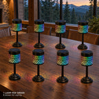 Lampe de table solaire ajourée en métal noir, lumière multicolore