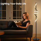 Lampadaire spirale LED noir de 175 cm, télécommande et minuterie