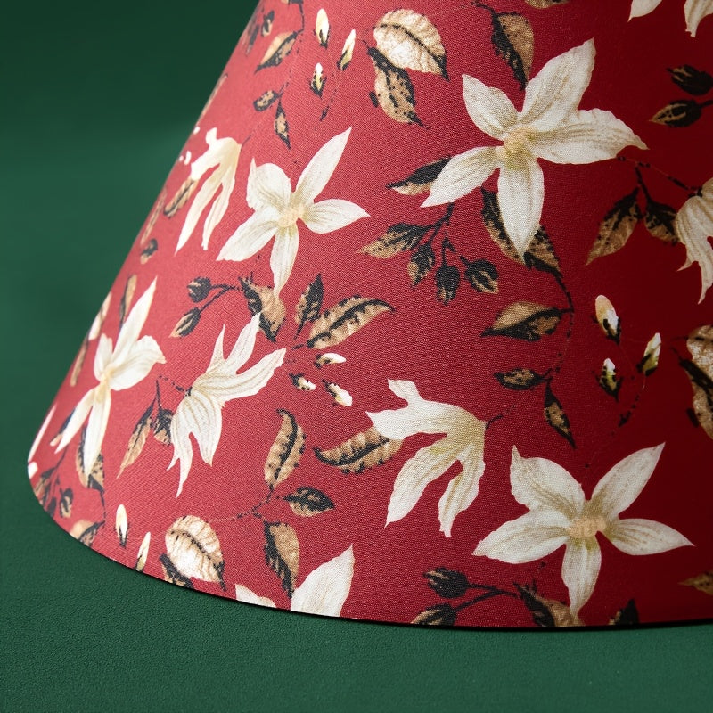 Lot de 2 abat-jour coniques rouges à fleurs crème, Ø 30 cm